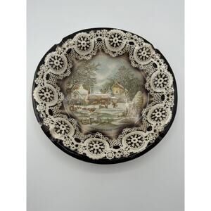 Vintage “A Farmer’s Home Winter” Currier & Ives‎ California Lace Rim Plate Rare